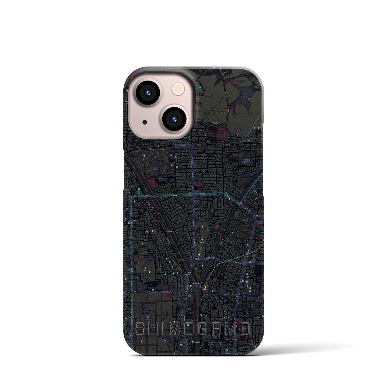 【下鴨】地図柄iPhoneケース（バックカバータイプ・ブラック）iPhone 13 mini 用