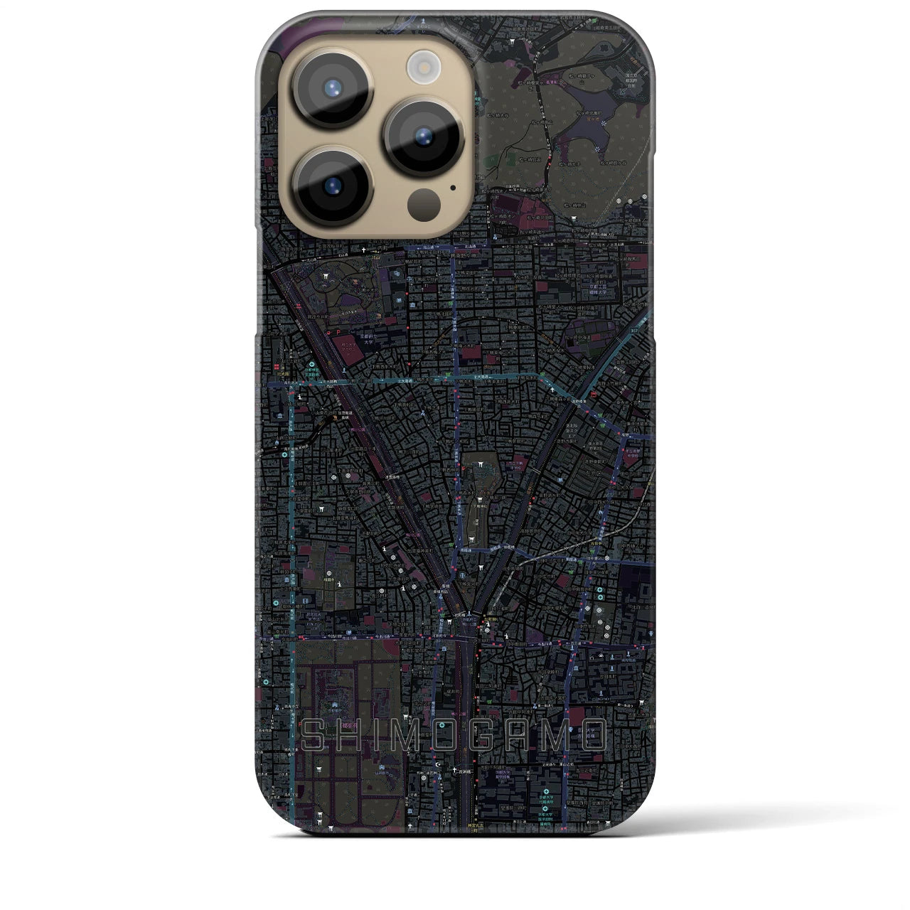 【下鴨】地図柄iPhoneケース（バックカバータイプ・ブラック）iPhone 14 Pro Max 用