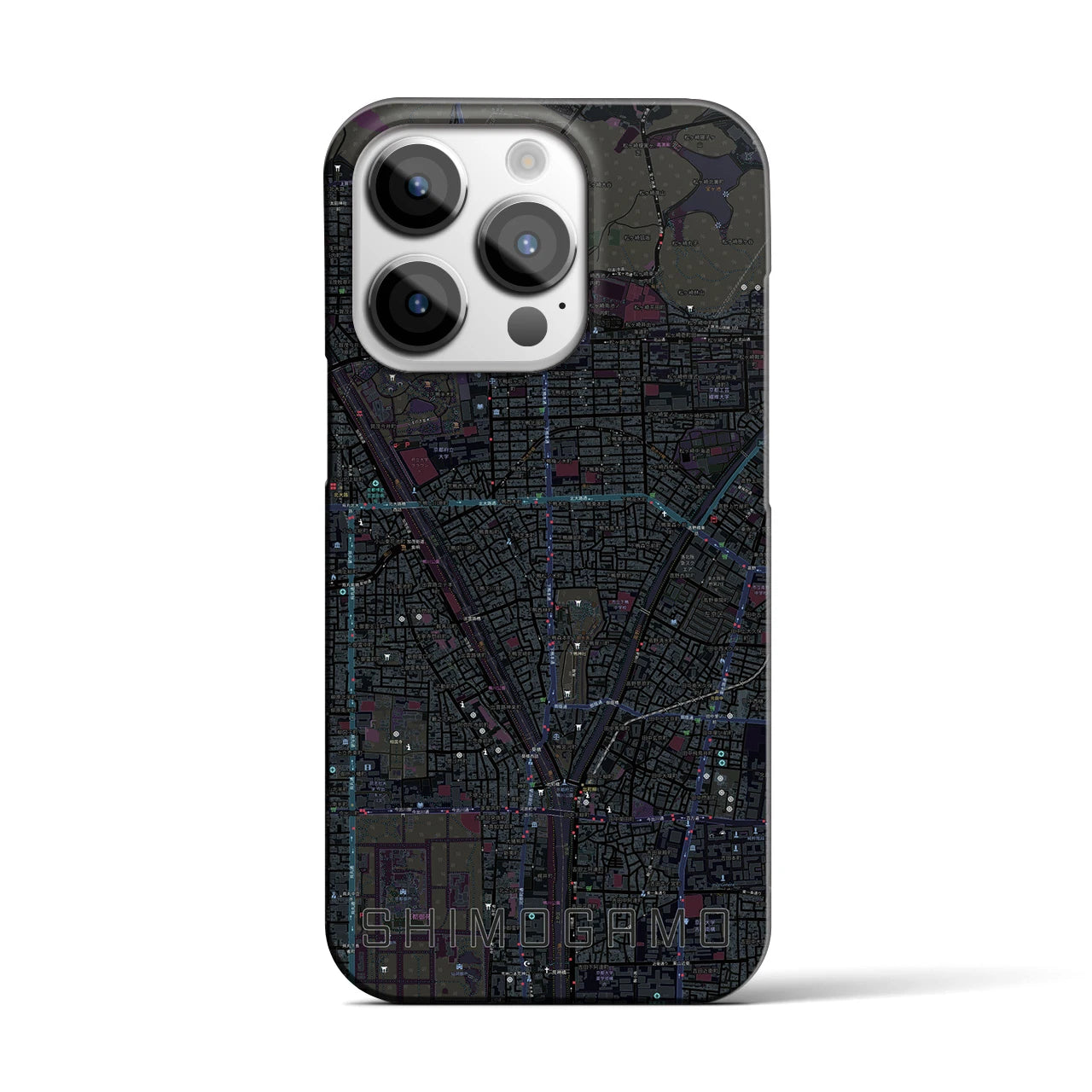 【下鴨】地図柄iPhoneケース（バックカバータイプ・ブラック）iPhone 14 Pro 用