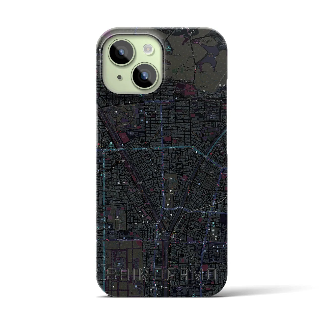 【下鴨】地図柄iPhoneケース（バックカバータイプ・ブラック）iPhone 15 用