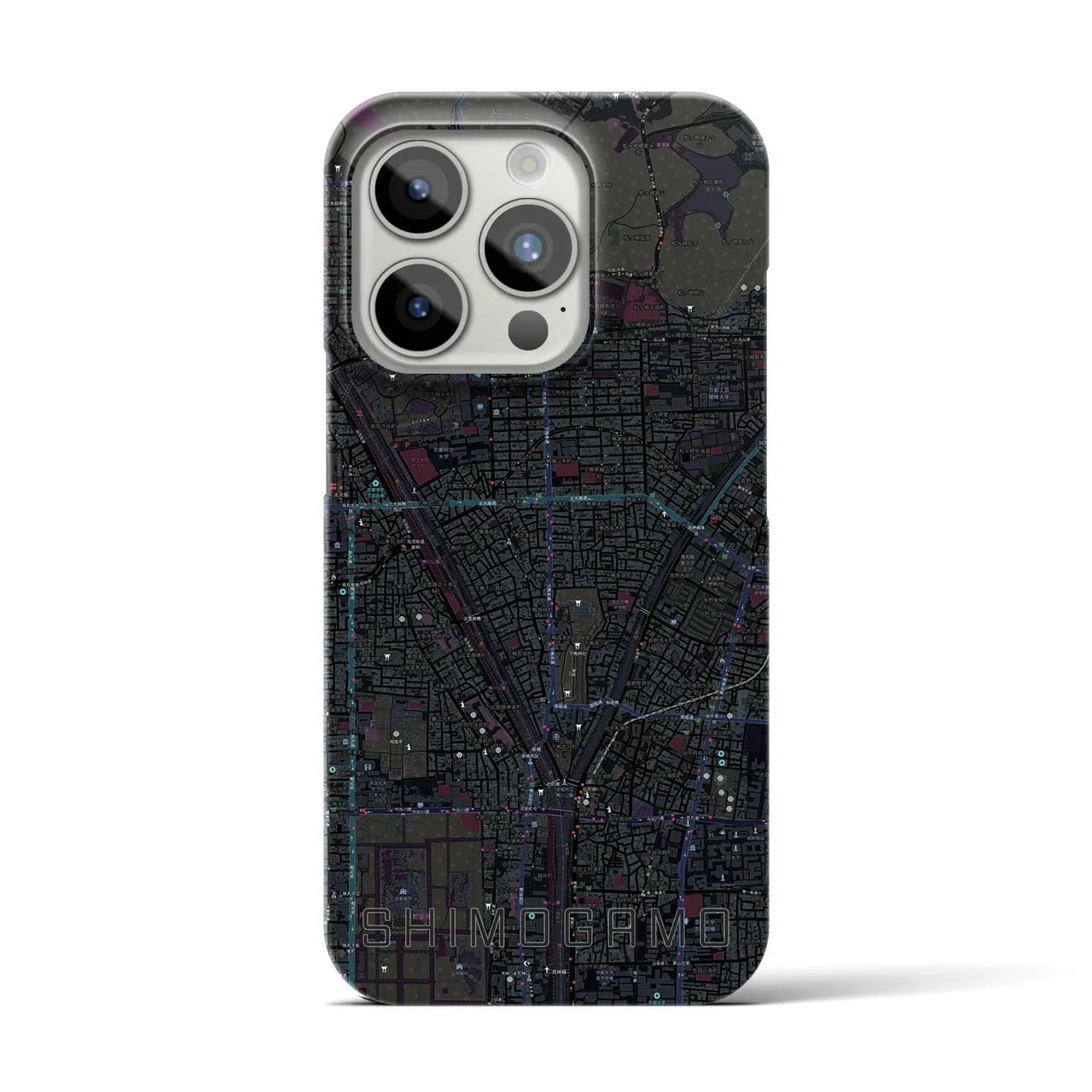 【下鴨】地図柄iPhoneケース（バックカバータイプ・ブラック）iPhone 15 Pro 用