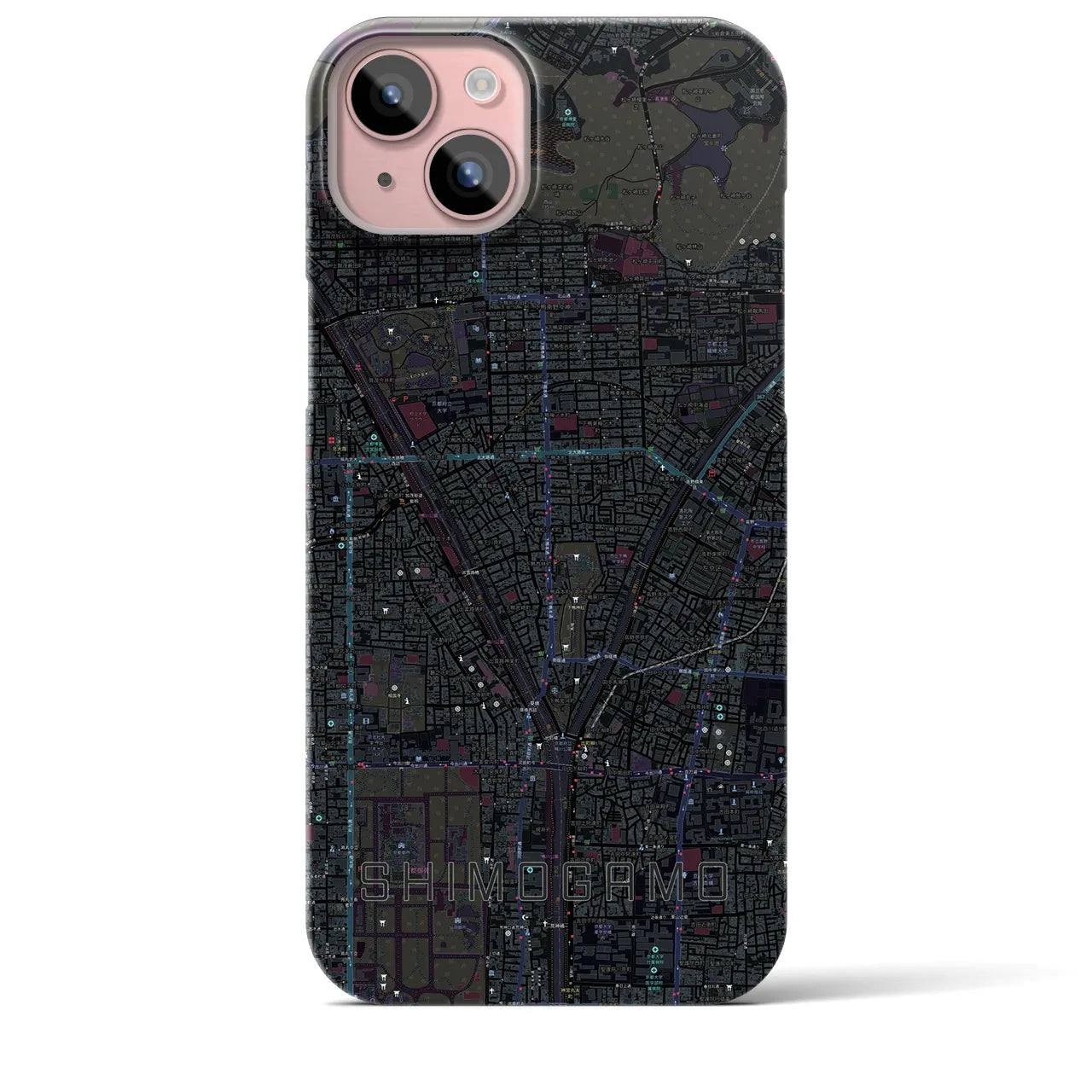 【下鴨】地図柄iPhoneケース（バックカバータイプ・ブラック）iPhone 15 Plus 用