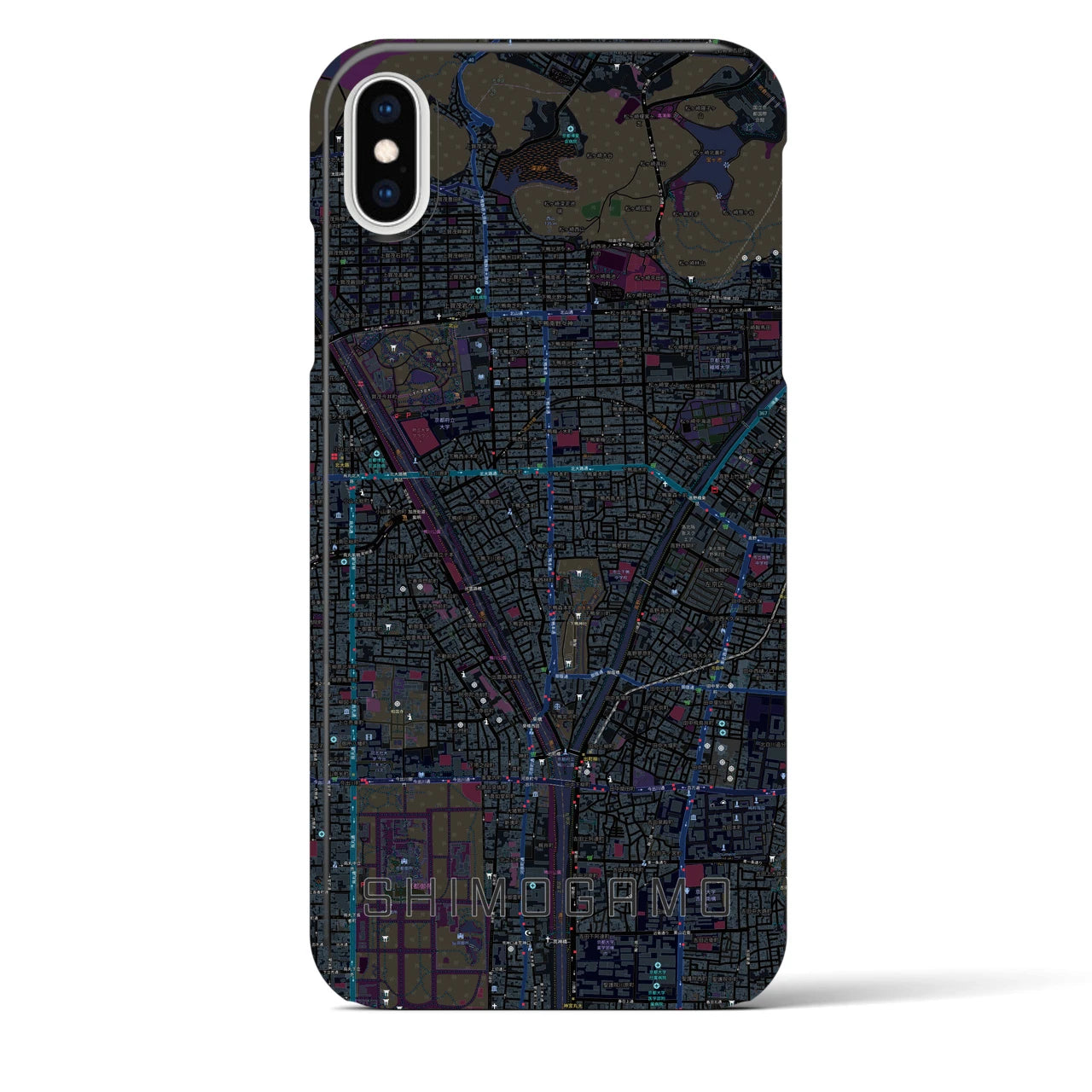 【下鴨】地図柄iPhoneケース（バックカバータイプ・ブラック）iPhone XS Max 用