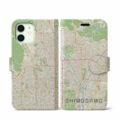 【下鴨（京都府）】地図柄iPhoneケース（手帳タイプ）ナチュラル・iPhone 12 mini 用