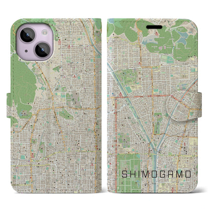 【下鴨（京都府）】地図柄iPhoneケース（手帳タイプ）ナチュラル・iPhone 14 用