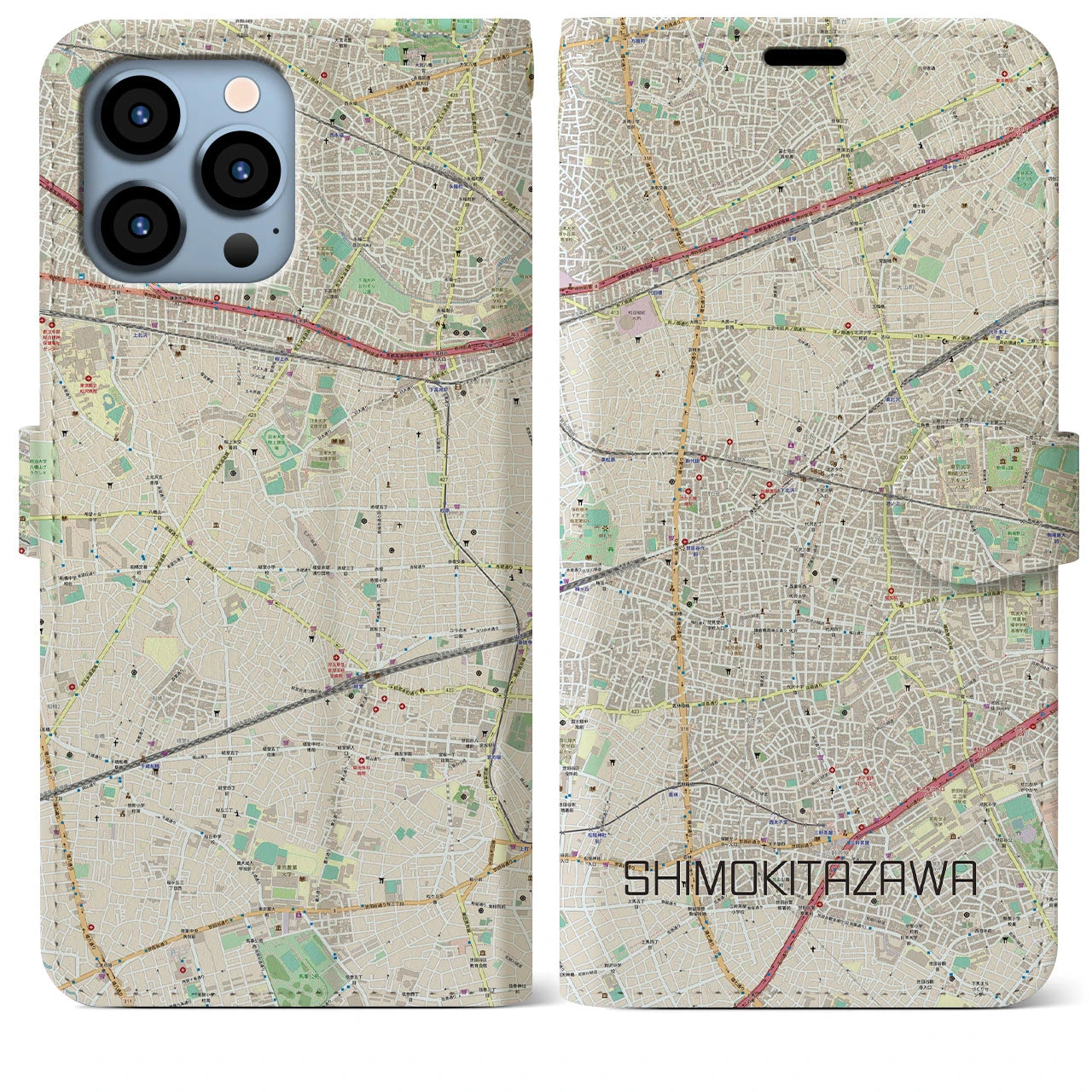 【下北沢】地図柄iPhoneケース（手帳両面タイプ・ナチュラル）iPhone 13 Pro Max 用