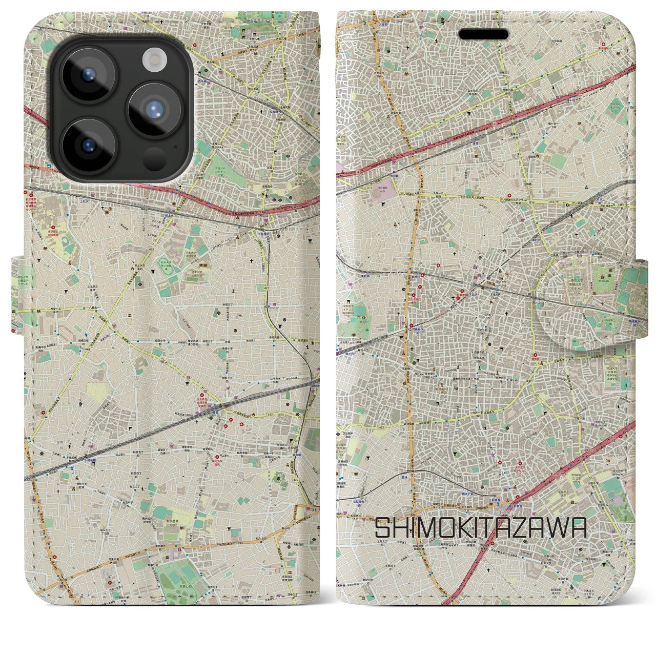 【下北沢】地図柄iPhoneケース（手帳両面タイプ・ナチュラル）iPhone 15 Pro Max 用
