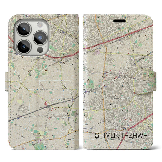 【下北沢】地図柄iPhoneケース（手帳両面タイプ・ナチュラル）iPhone 15 Pro 用
