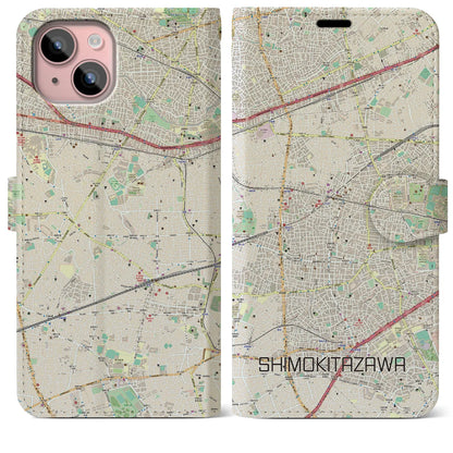 【下北沢（東京都）】地図柄iPhoneケース（手帳タイプ）ナチュラル・iPhone 15 Plus 用
