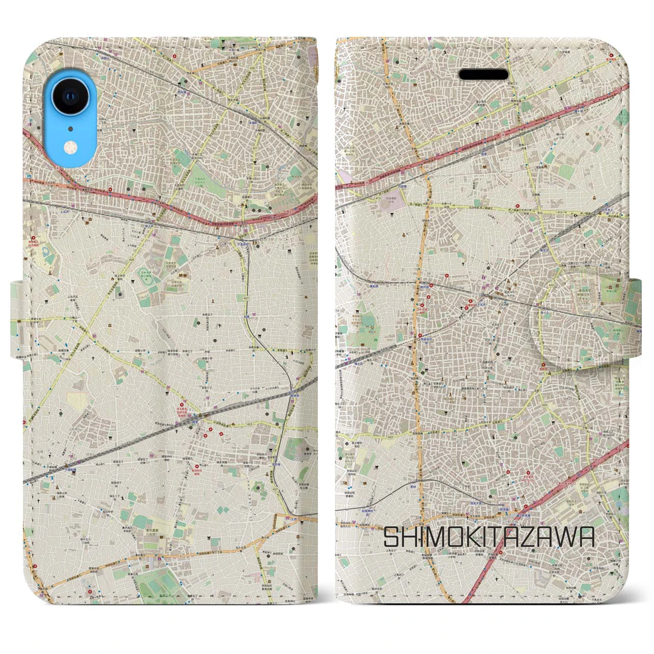 【下北沢】地図柄iPhoneケース（手帳両面タイプ・ナチュラル）iPhone XR 用