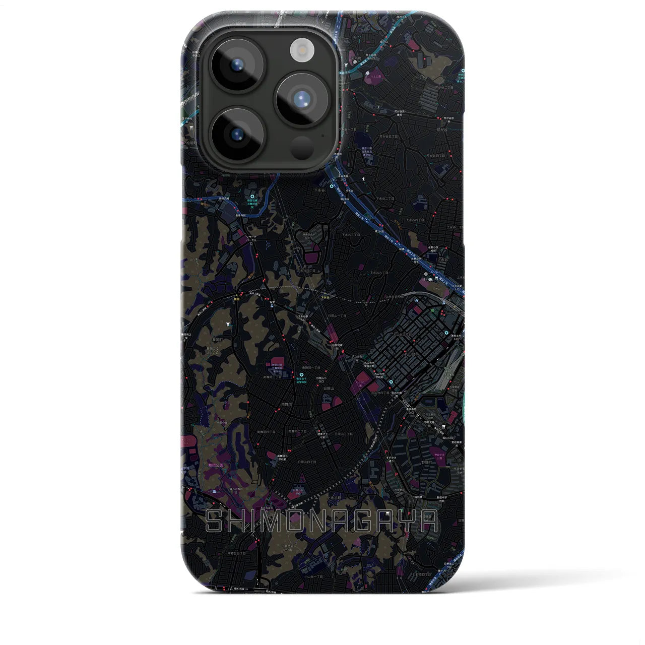 【下永谷】地図柄iPhoneケース（バックカバータイプ・ブラック）iPhone 15 Pro Max 用