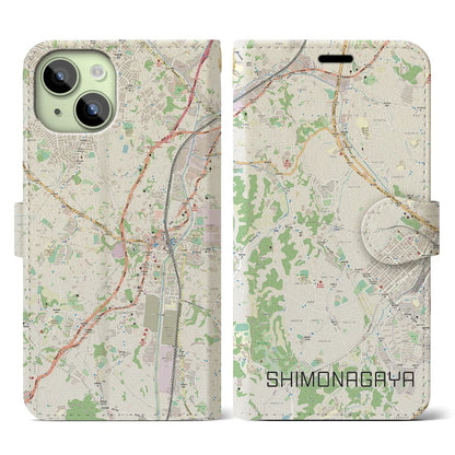 【下永谷（神奈川県）】地図柄iPhoneケース（手帳タイプ）ナチュラル・iPhone 15 用