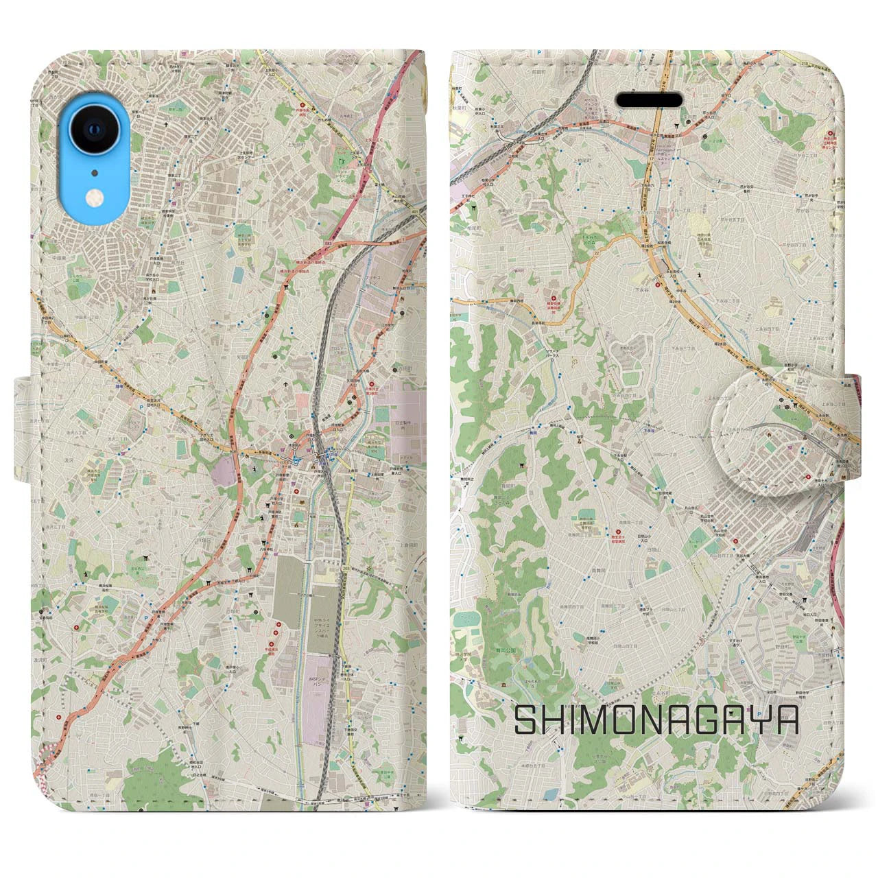 【下永谷】地図柄iPhoneケース（手帳両面タイプ・ナチュラル）iPhone XR 用