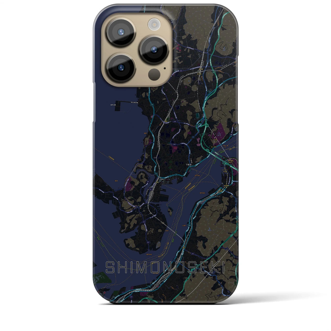 【下関】地図柄iPhoneケース（バックカバータイプ・ブラック）iPhone 14 Pro Max 用