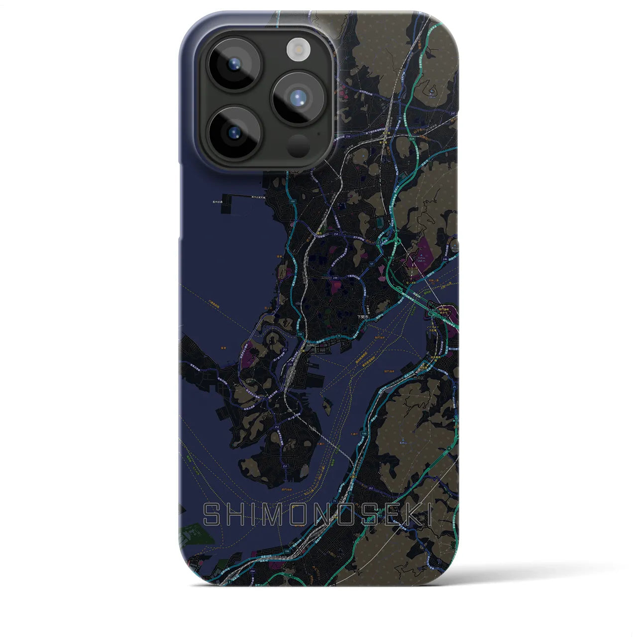 【下関】地図柄iPhoneケース（バックカバータイプ・ブラック）iPhone 15 Pro Max 用