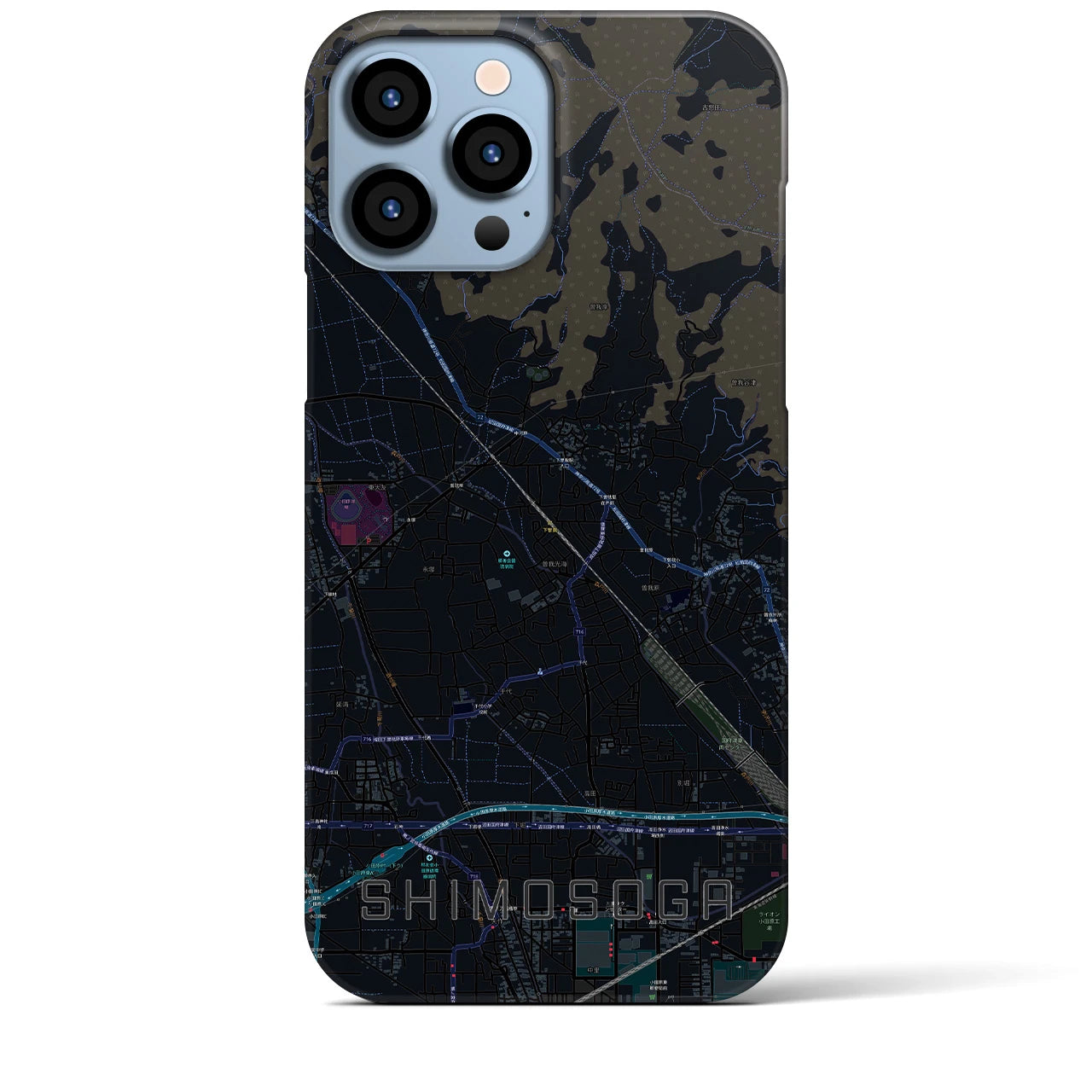 【下曽我】地図柄iPhoneケース（バックカバータイプ・ブラック）iPhone 13 Pro Max 用