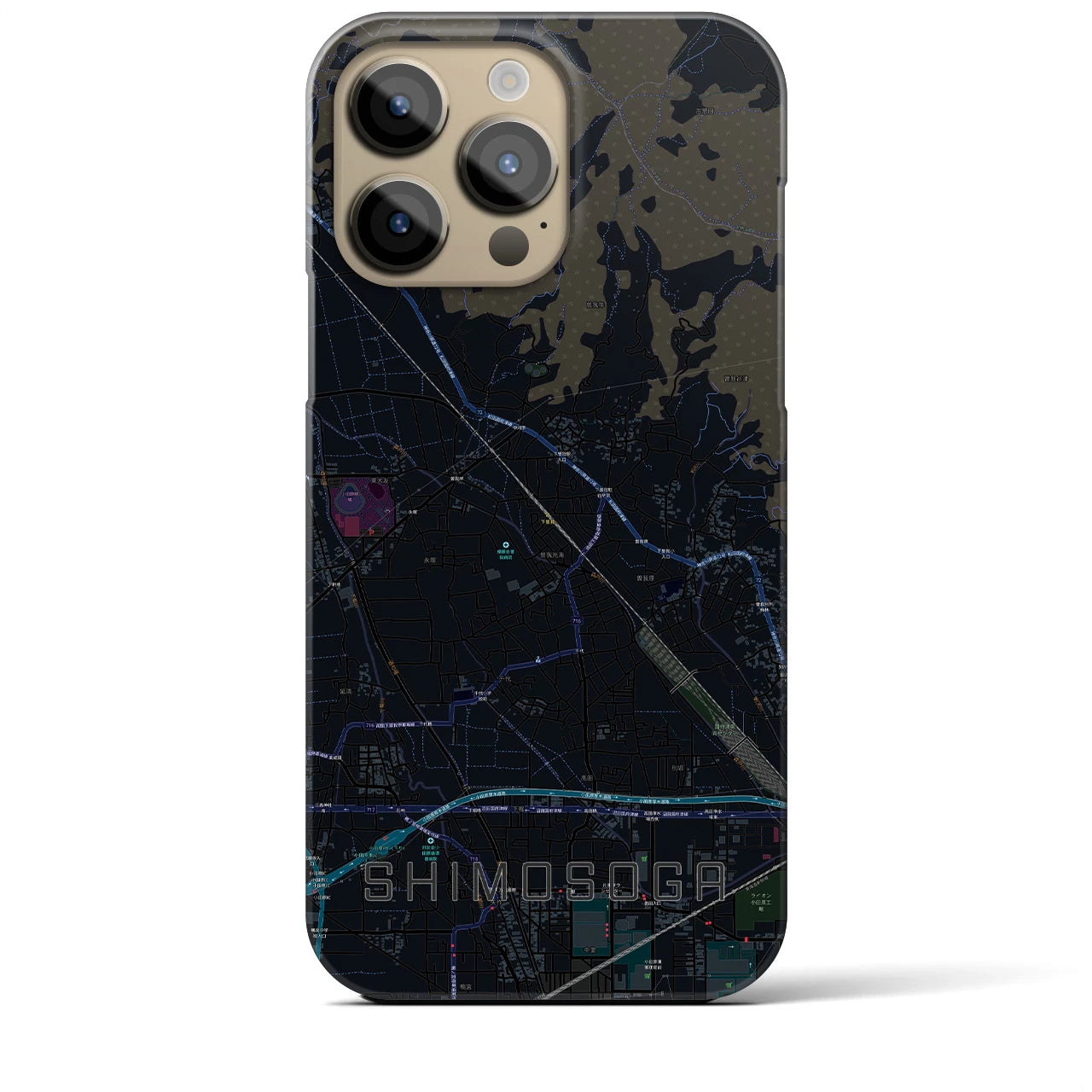 【下曽我】地図柄iPhoneケース（バックカバータイプ・ブラック）iPhone 14 Pro Max 用