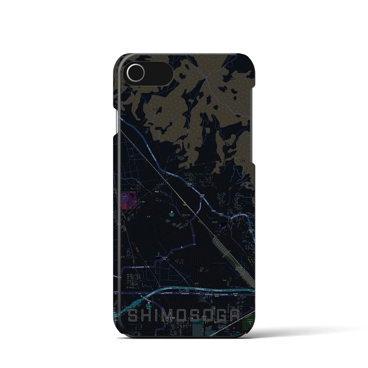 【下曽我】地図柄iPhoneケース（バックカバータイプ・ブラック）iPhone SE（第3 / 第2世代） / 8 / 7 / 6s / 6 用