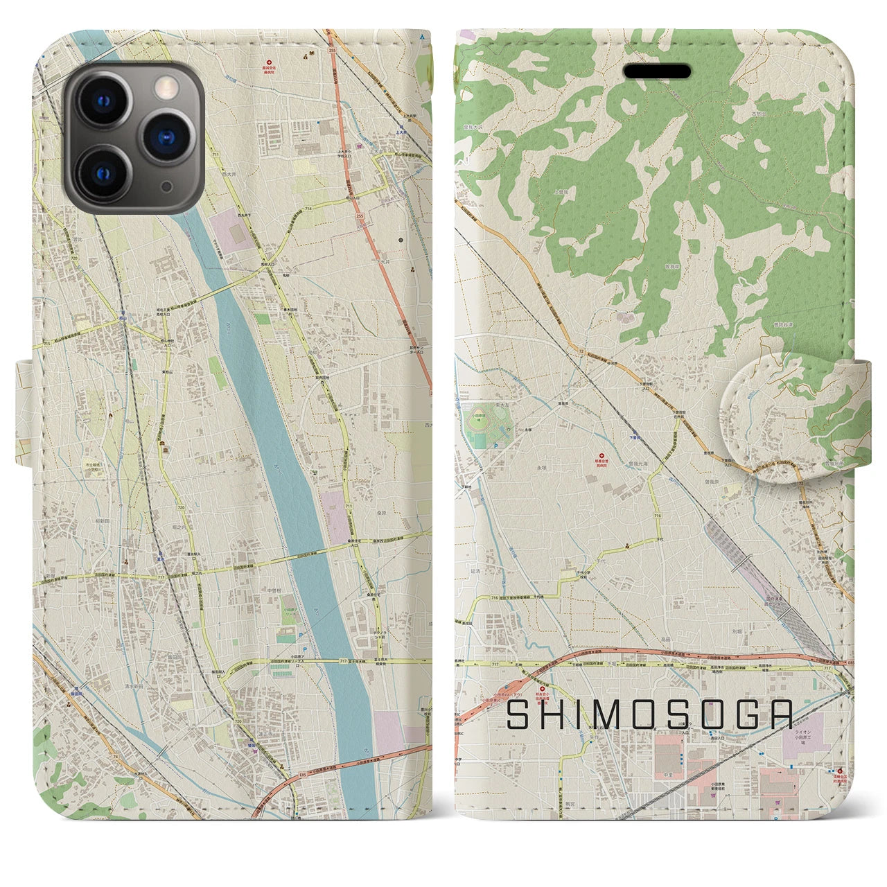 【下曽我】地図柄iPhoneケース（手帳両面タイプ・ナチュラル）iPhone 11 Pro Max 用
