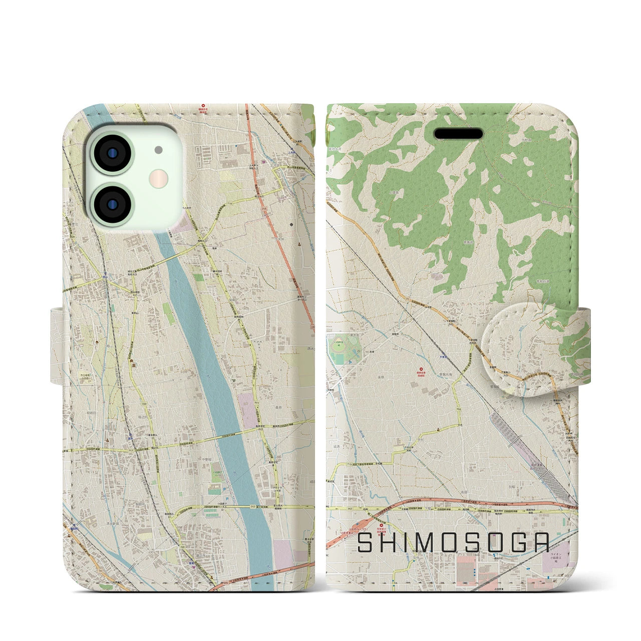 【下曽我】地図柄iPhoneケース（手帳両面タイプ・ナチュラル）iPhone 12 mini 用