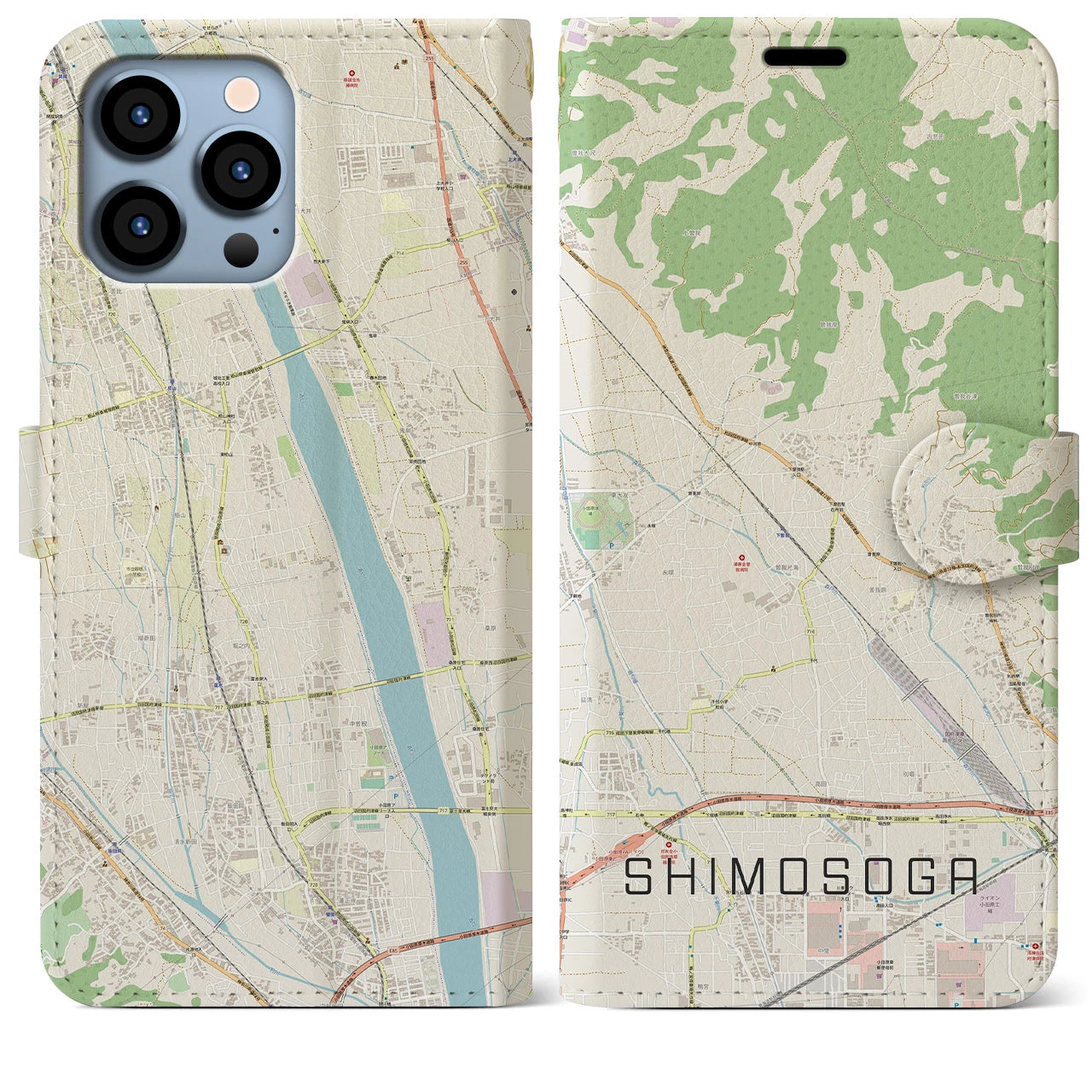 【下曽我】地図柄iPhoneケース（手帳両面タイプ・ナチュラル）iPhone 13 Pro Max 用