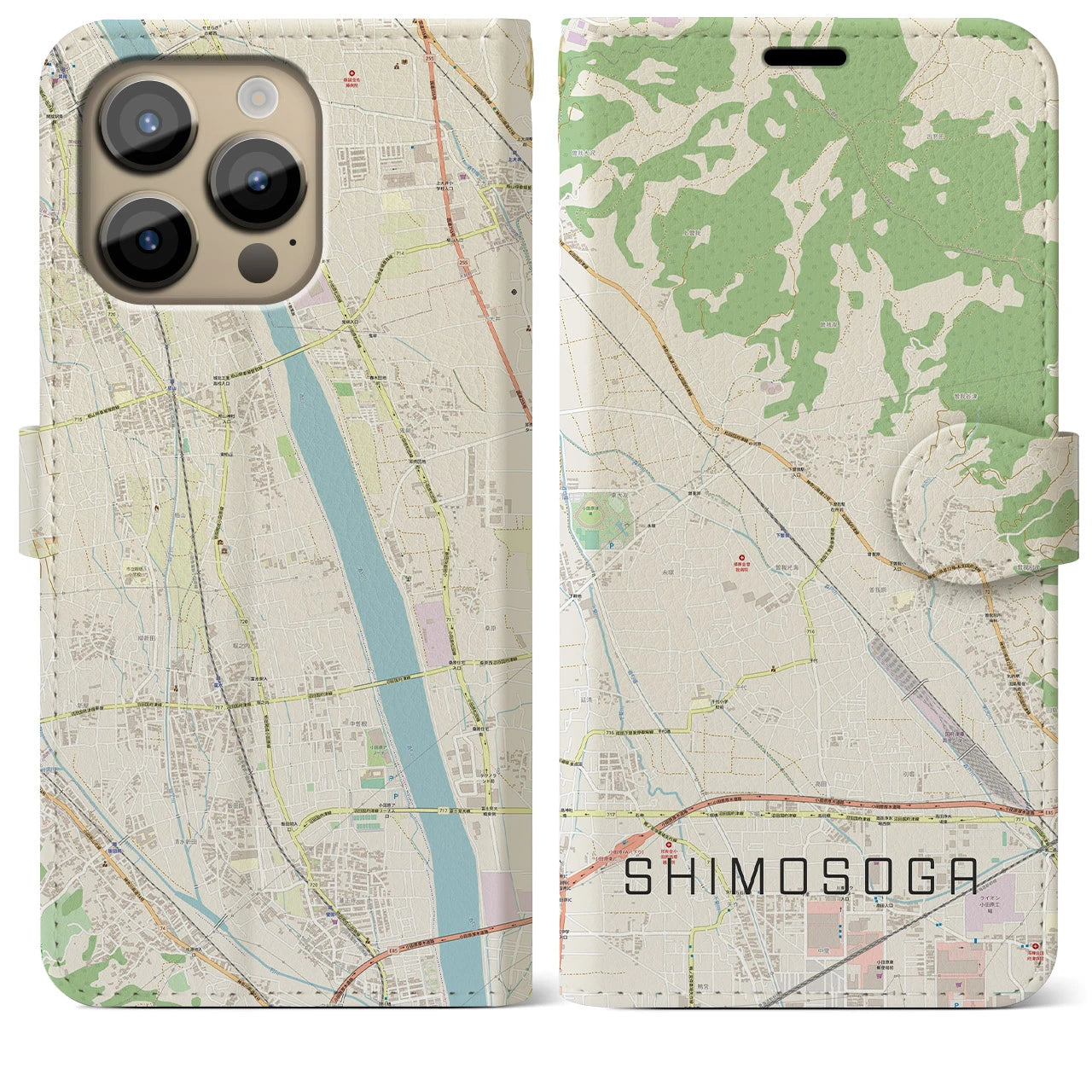 【下曽我】地図柄iPhoneケース（手帳両面タイプ・ナチュラル）iPhone 14 Pro Max 用