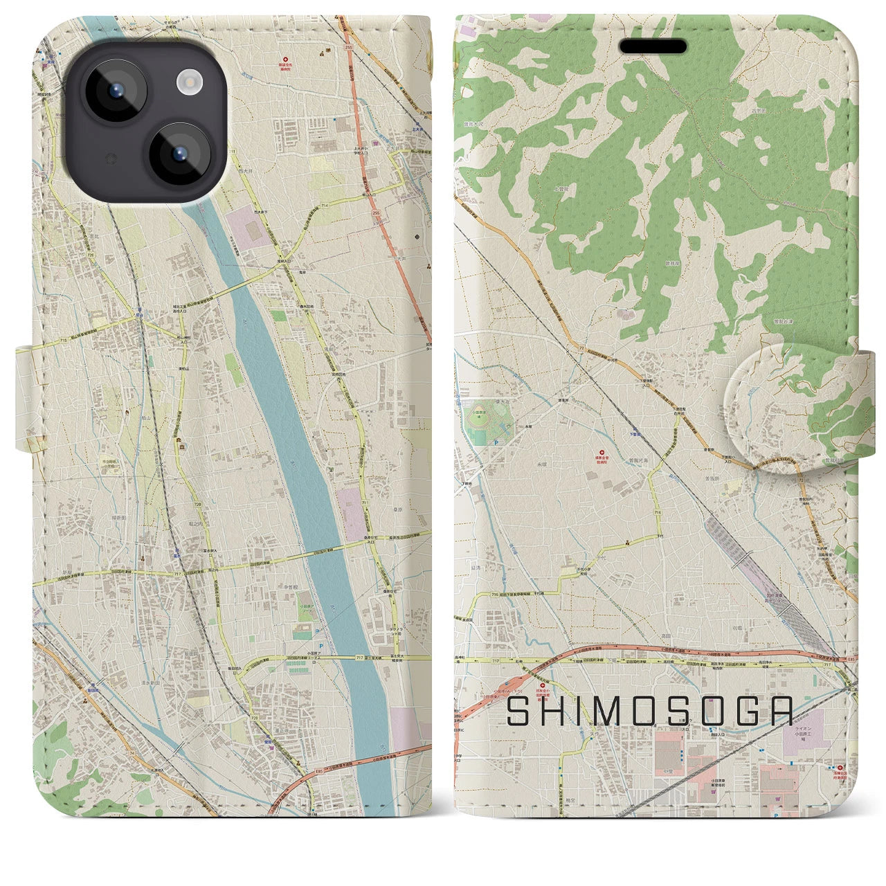 【下曽我】地図柄iPhoneケース（手帳両面タイプ・ナチュラル）iPhone 14 Plus 用