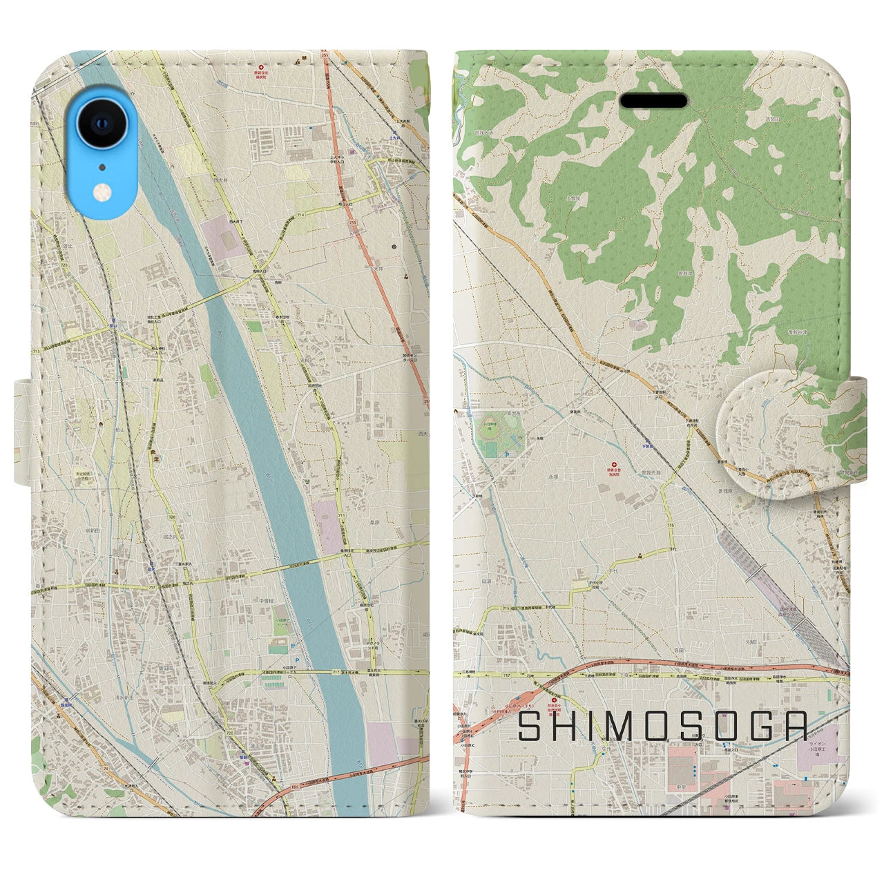 【下曽我】地図柄iPhoneケース（手帳両面タイプ・ナチュラル）iPhone XR 用