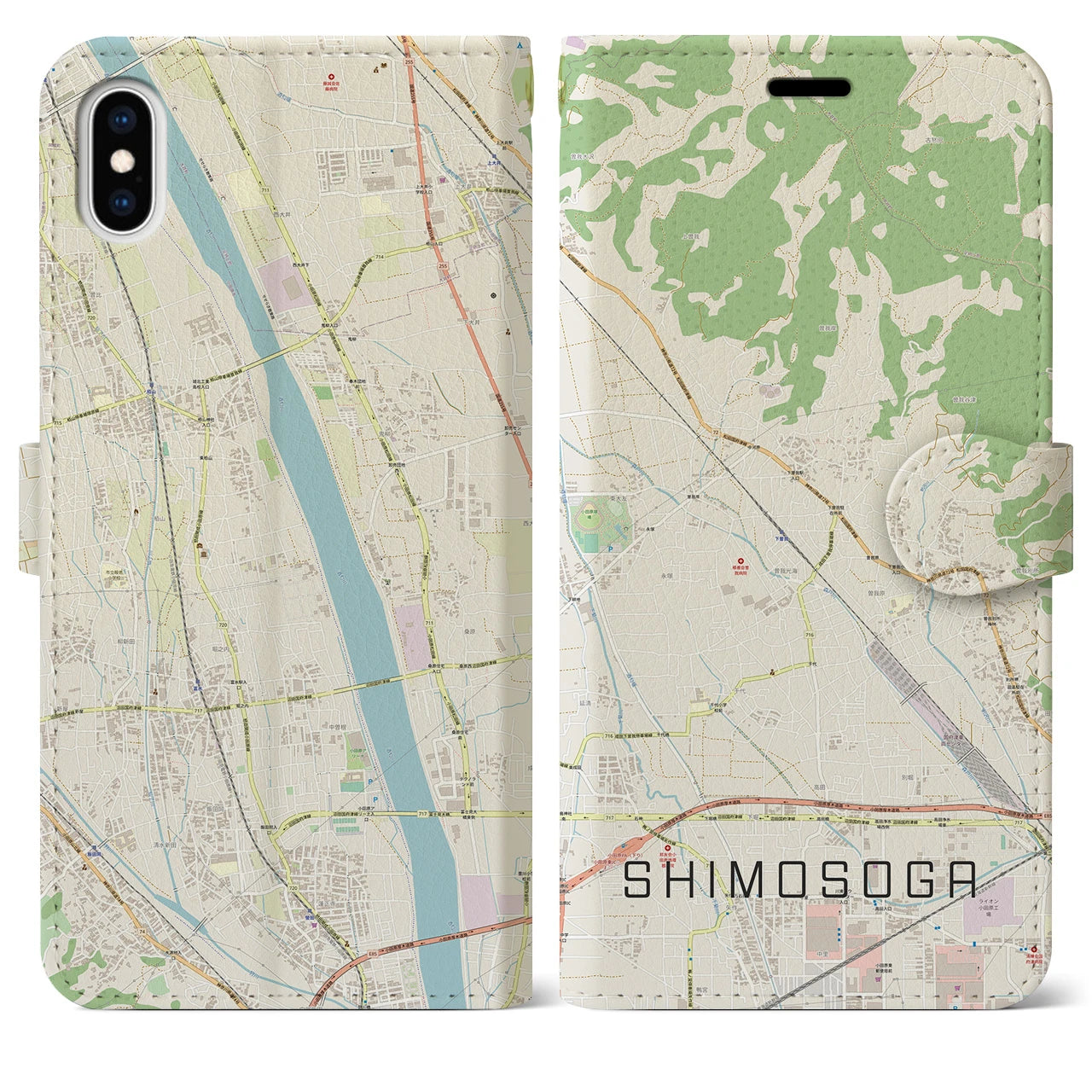 【下曽我】地図柄iPhoneケース（手帳両面タイプ・ナチュラル）iPhone XS Max 用
