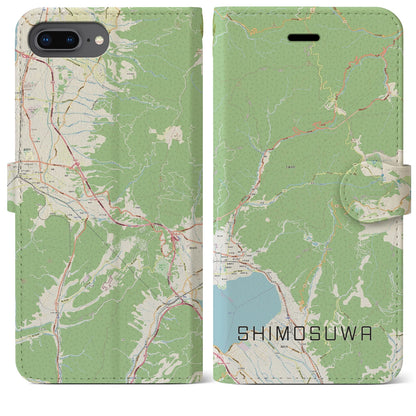 【下諏訪（長野県）】地図柄iPhoneケース（手帳タイプ）ナチュラル・iPhone 8Plus /7Plus / 6sPlus / 6Plus 用