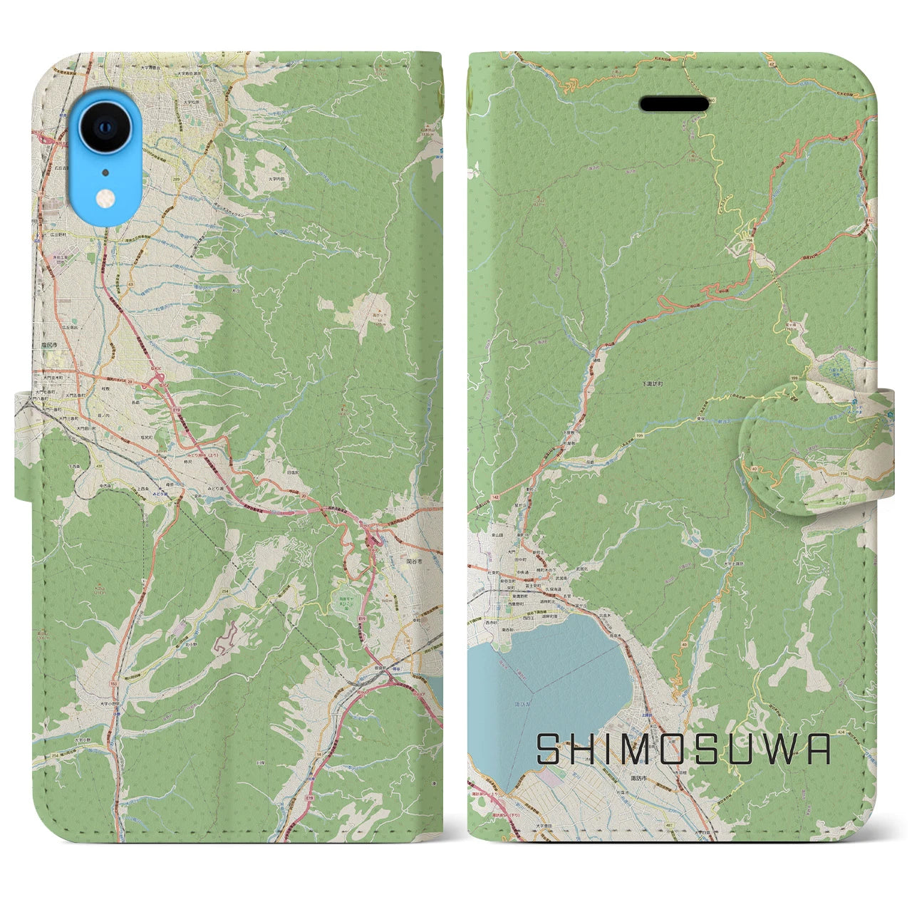 【下諏訪】地図柄iPhoneケース（手帳両面タイプ・ナチュラル）iPhone XR 用