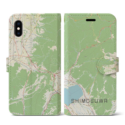 【下諏訪（長野県）】地図柄iPhoneケース（手帳タイプ）ナチュラル・iPhone XS / X 用