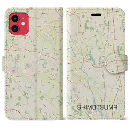 【下妻（茨城県）】地図柄iPhoneケース（手帳タイプ）ナチュラル・iPhone 11 用