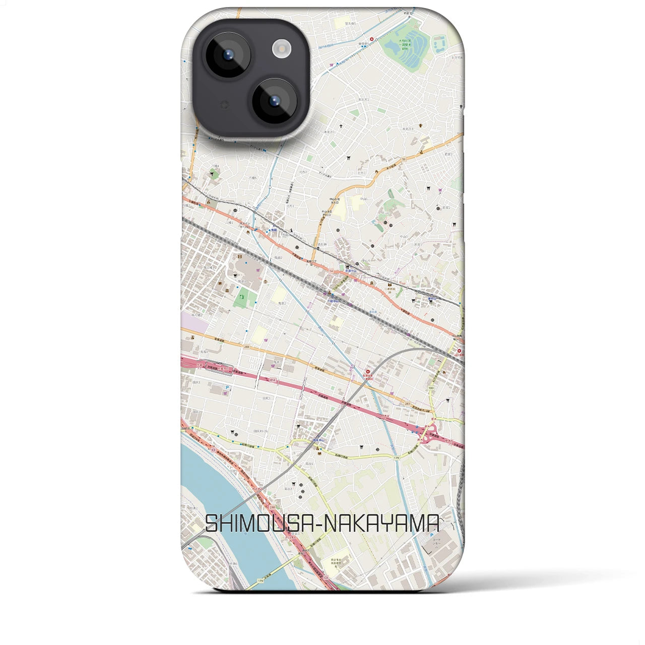 【下総中山】地図柄iPhoneケース（バックカバータイプ・ナチュラル）iPhone 14 Plus 用