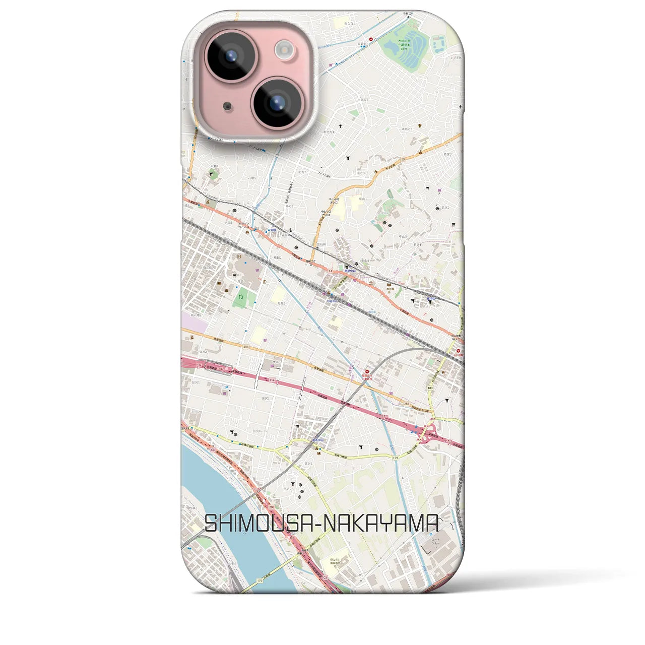 【下総中山】地図柄iPhoneケース（バックカバータイプ・ナチュラル）iPhone 15 Plus 用
