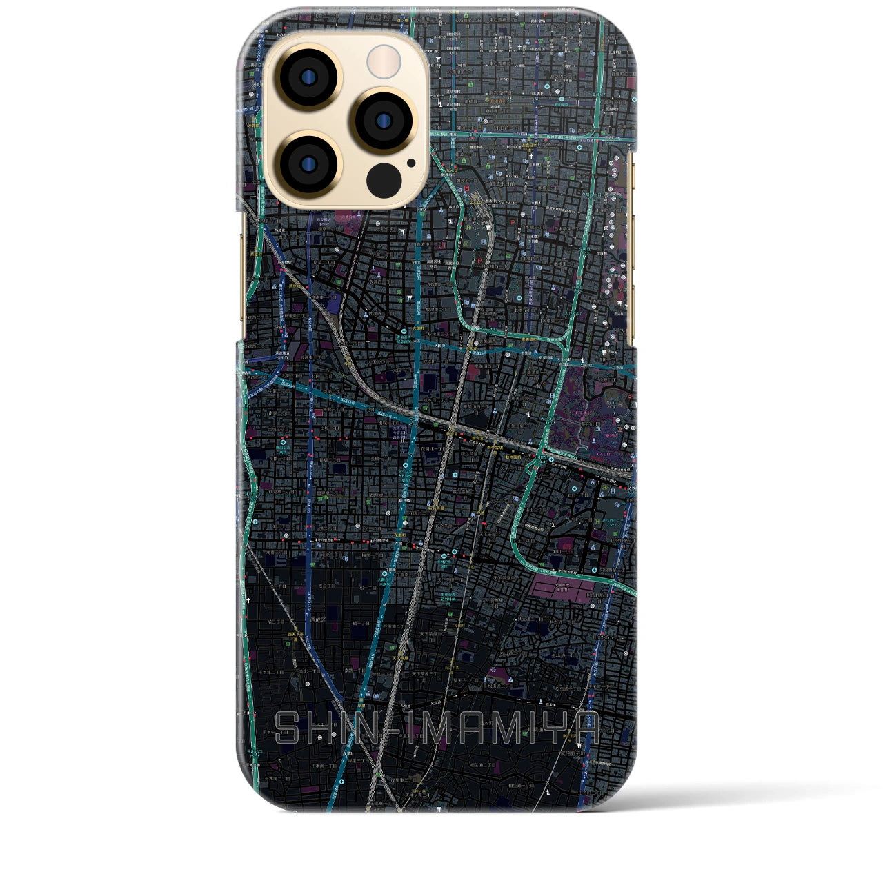 【新今宮】地図柄iPhoneケース（バックカバータイプ・ブラック）iPhone 12 Pro Max 用