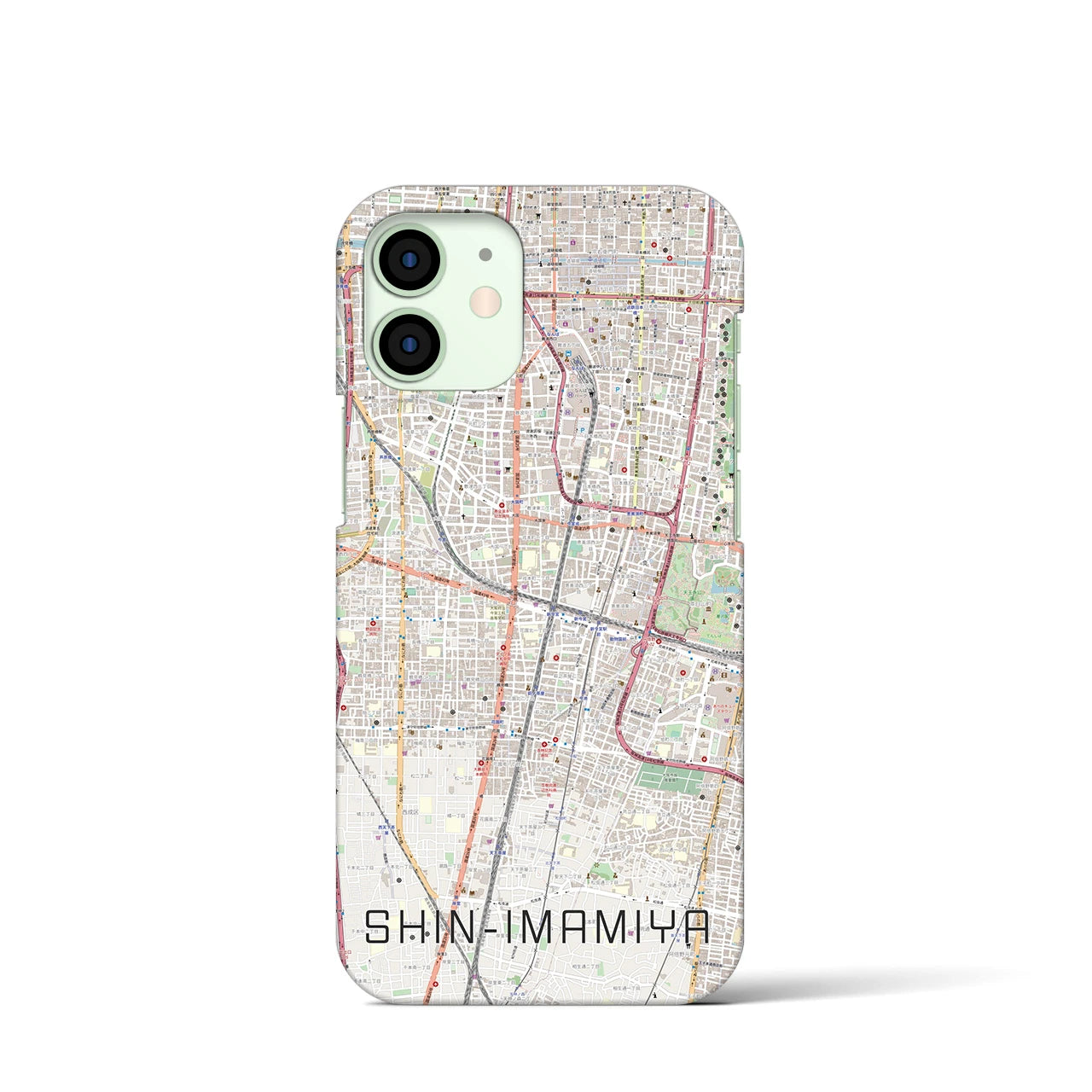 【新今宮】地図柄iPhoneケース（バックカバータイプ・ナチュラル）iPhone 12 mini 用