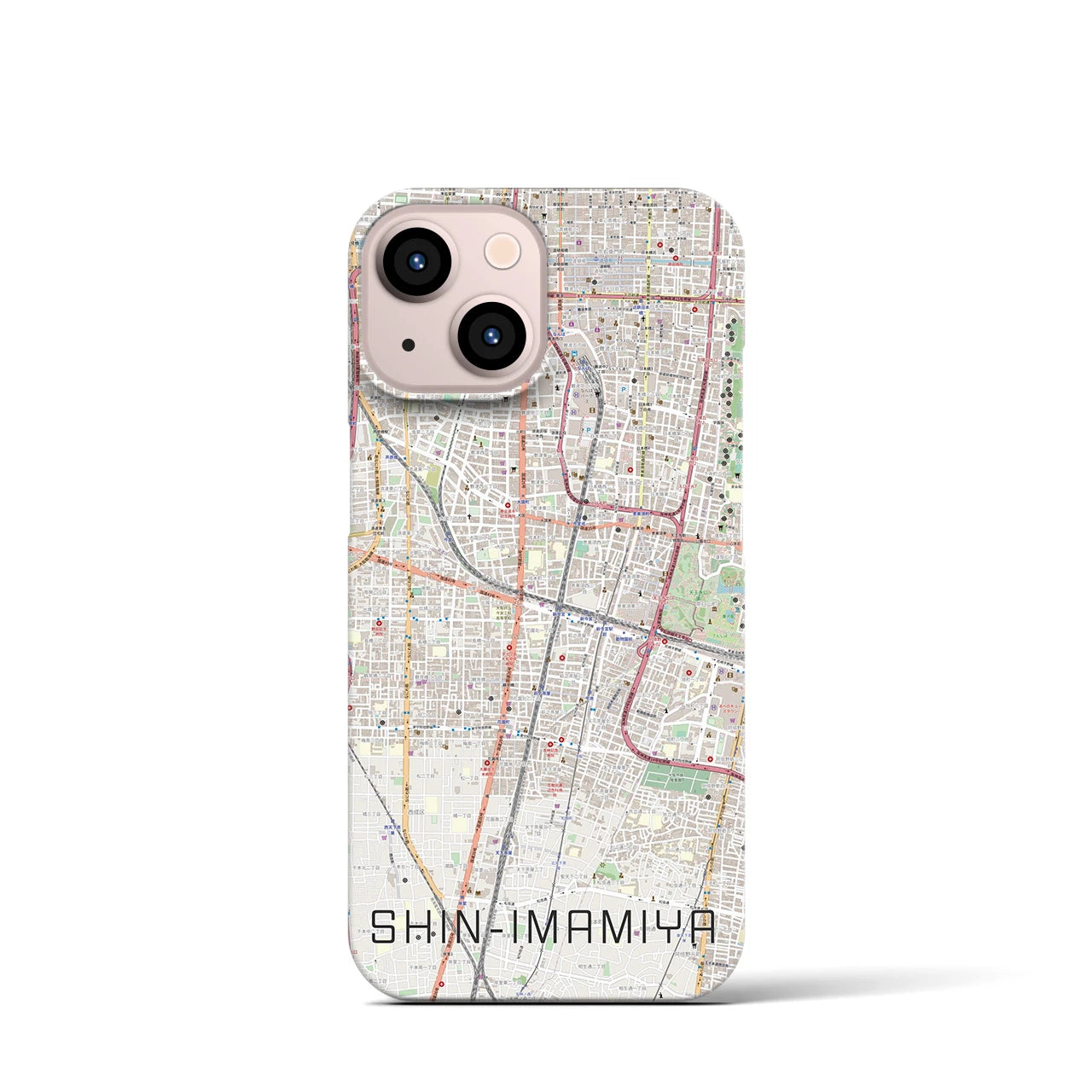 【新今宮】地図柄iPhoneケース（バックカバータイプ・ナチュラル）iPhone 13 mini 用