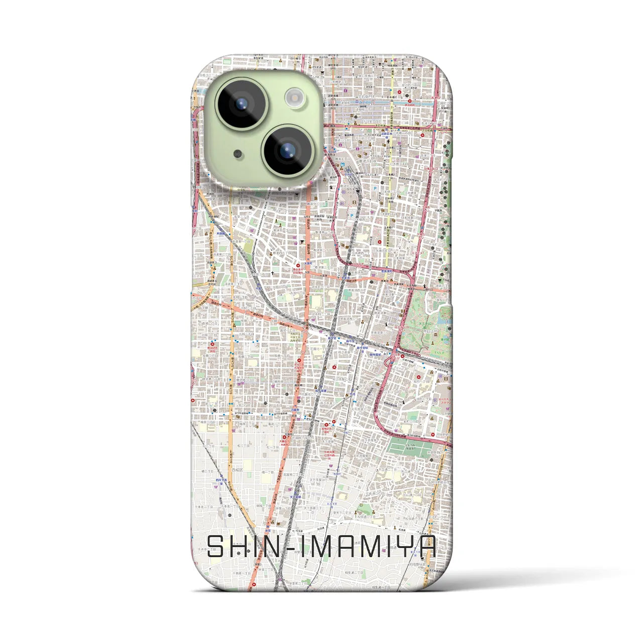【新今宮】地図柄iPhoneケース（バックカバータイプ・ナチュラル）iPhone 15 用