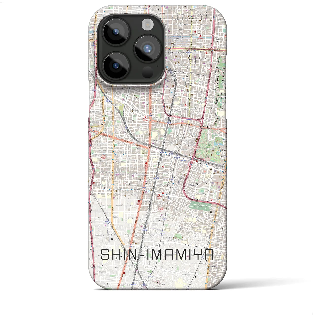 【新今宮】地図柄iPhoneケース（バックカバータイプ・ナチュラル）iPhone 15 Pro Max 用