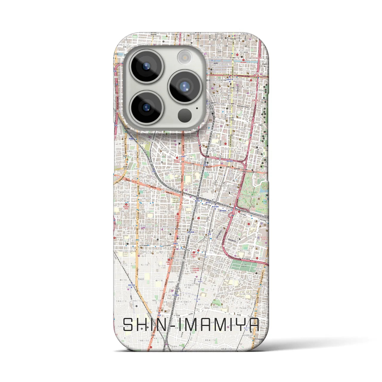 【新今宮】地図柄iPhoneケース（バックカバータイプ・ナチュラル）iPhone 15 Pro 用