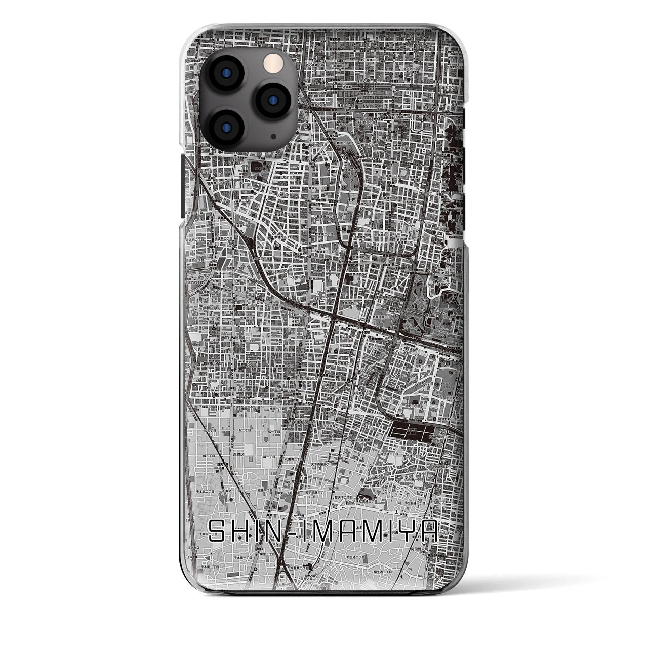 【新今宮】地図柄iPhoneケース（クリアタイプ・モノトーン）iPhone 11 Pro Max 用