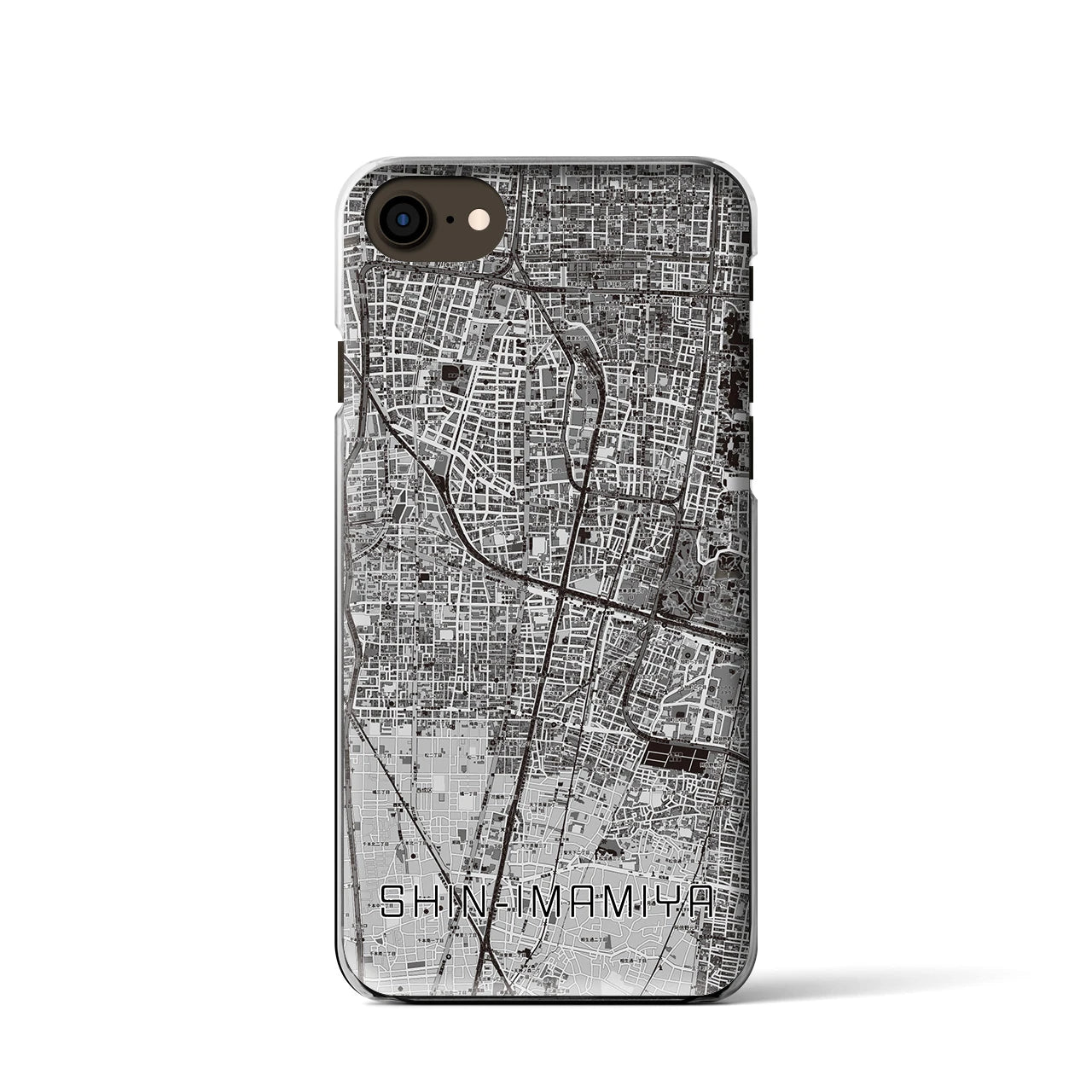 【新今宮】地図柄iPhoneケース（クリアタイプ・モノトーン）iPhone SE（第3 / 第2世代） / 8 / 7 / 6s / 6 用