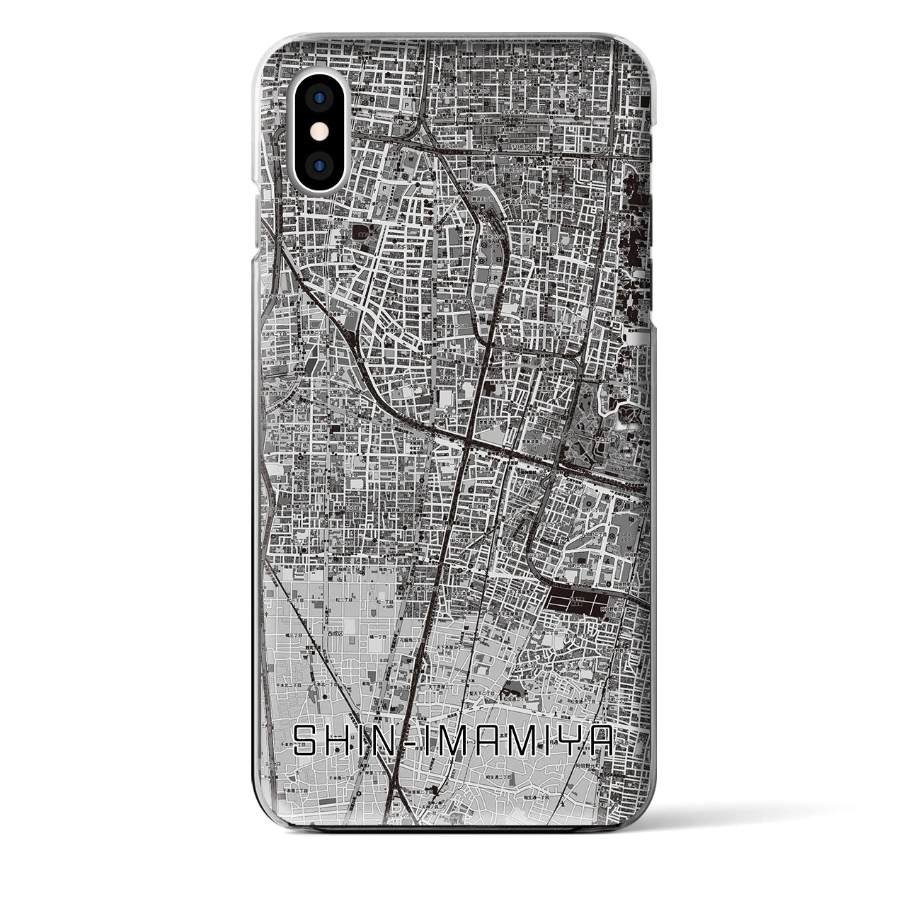 【新今宮】地図柄iPhoneケース（クリアタイプ・モノトーン）iPhone XS Max 用