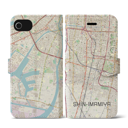 【新今宮（大阪府）】地図柄iPhoneケース（手帳タイプ）ナチュラル・iPhone SE（第3 / 第2世代） / 8 / 7 / 6s / 6 用