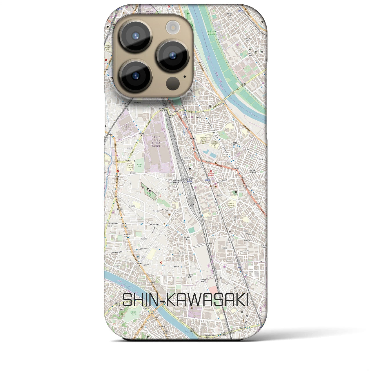 【新川崎】地図柄iPhoneケース（バックカバータイプ・ナチュラル）iPhone 14 Pro Max 用