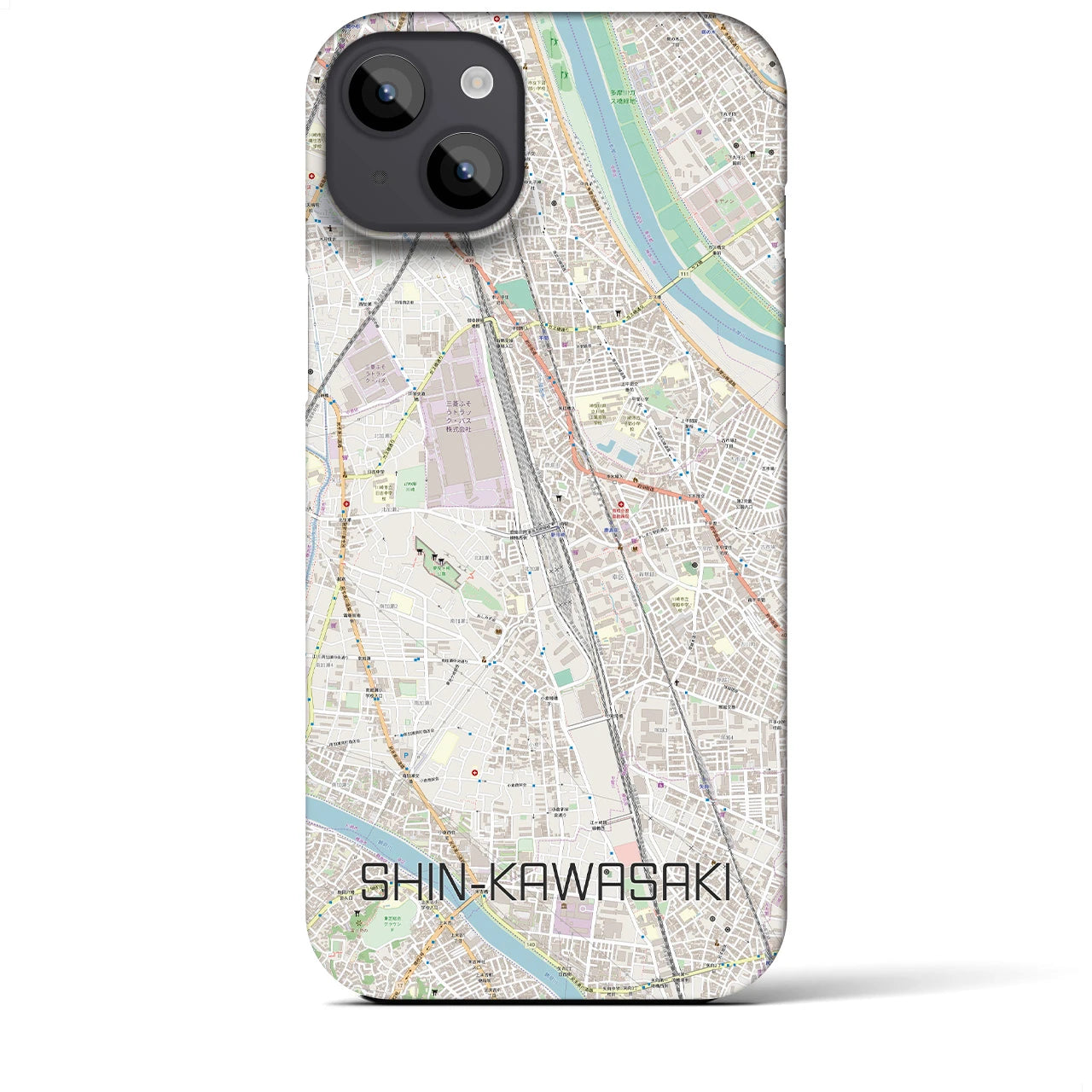 【新川崎】地図柄iPhoneケース（バックカバータイプ・ナチュラル）iPhone 14 Plus 用