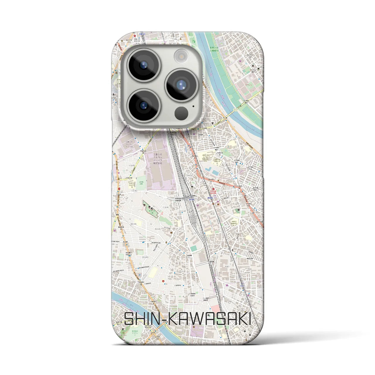 【新川崎】地図柄iPhoneケース（バックカバータイプ・ナチュラル）iPhone 15 Pro 用
