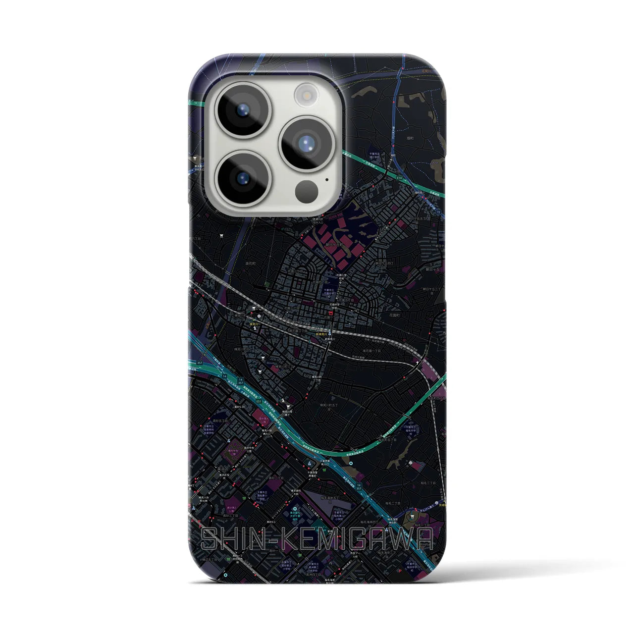 【新検見川】地図柄iPhoneケース（バックカバータイプ・ブラック）iPhone 15 Pro 用