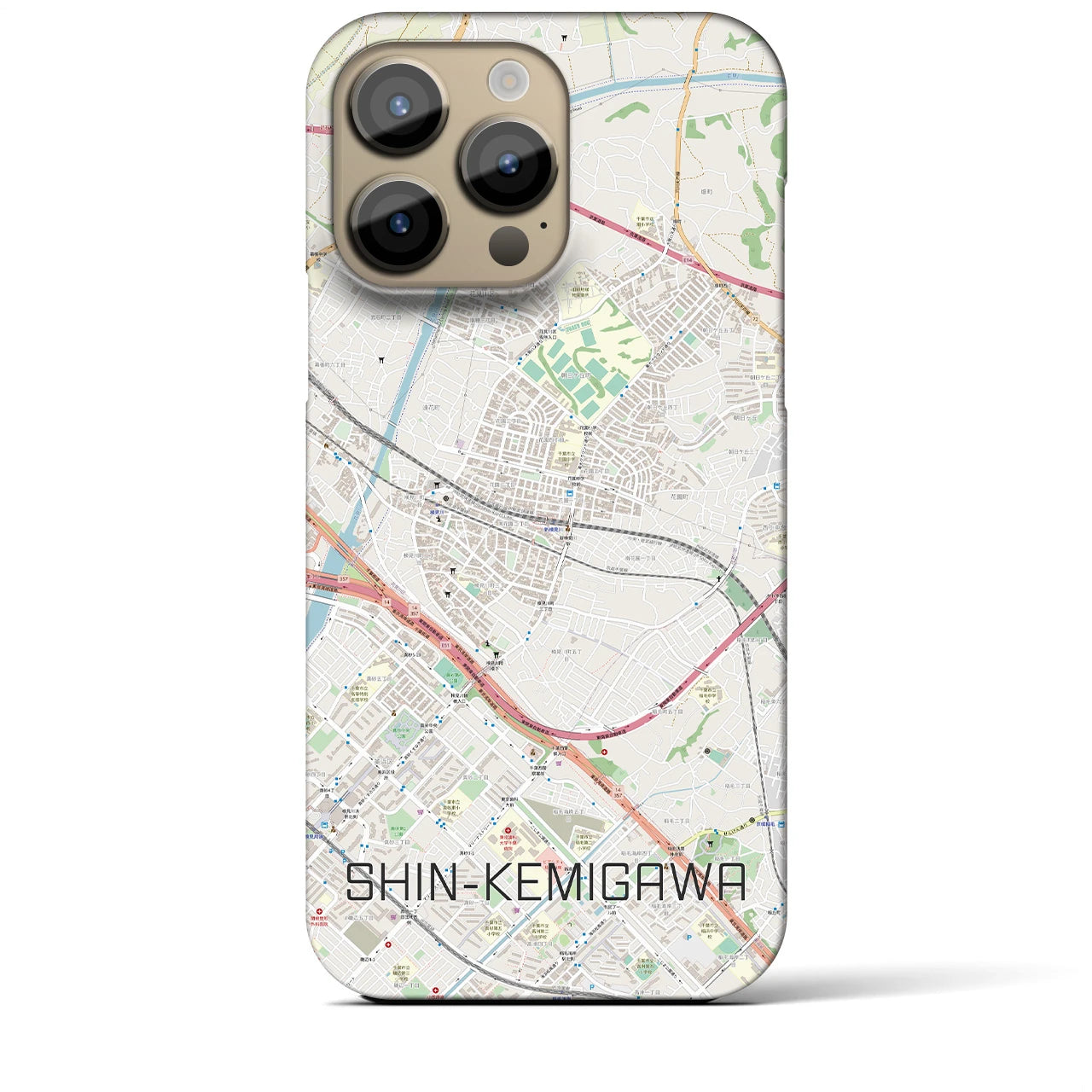 【新検見川】地図柄iPhoneケース（バックカバータイプ・ナチュラル）iPhone 14 Pro Max 用
